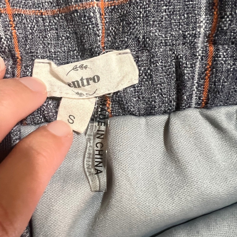 Entro Grey Orange Plaid Paperbag Waist Mini Skirt Belted High Rise Small Fall - Picture 5 of 9